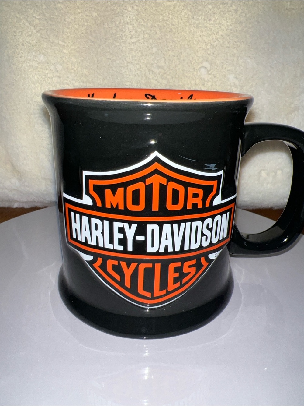 Harley Davidson Xpres Coffee Cup Mug Ceramic 3D Glazed Black Orange